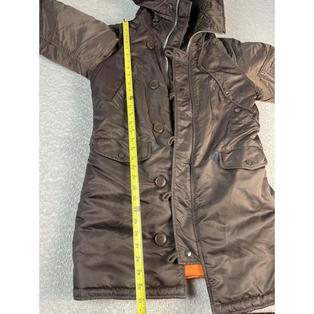 J. Peterman Parka Coat Womens Small Brown Hooded Nylon Insulated Full Zip Winter